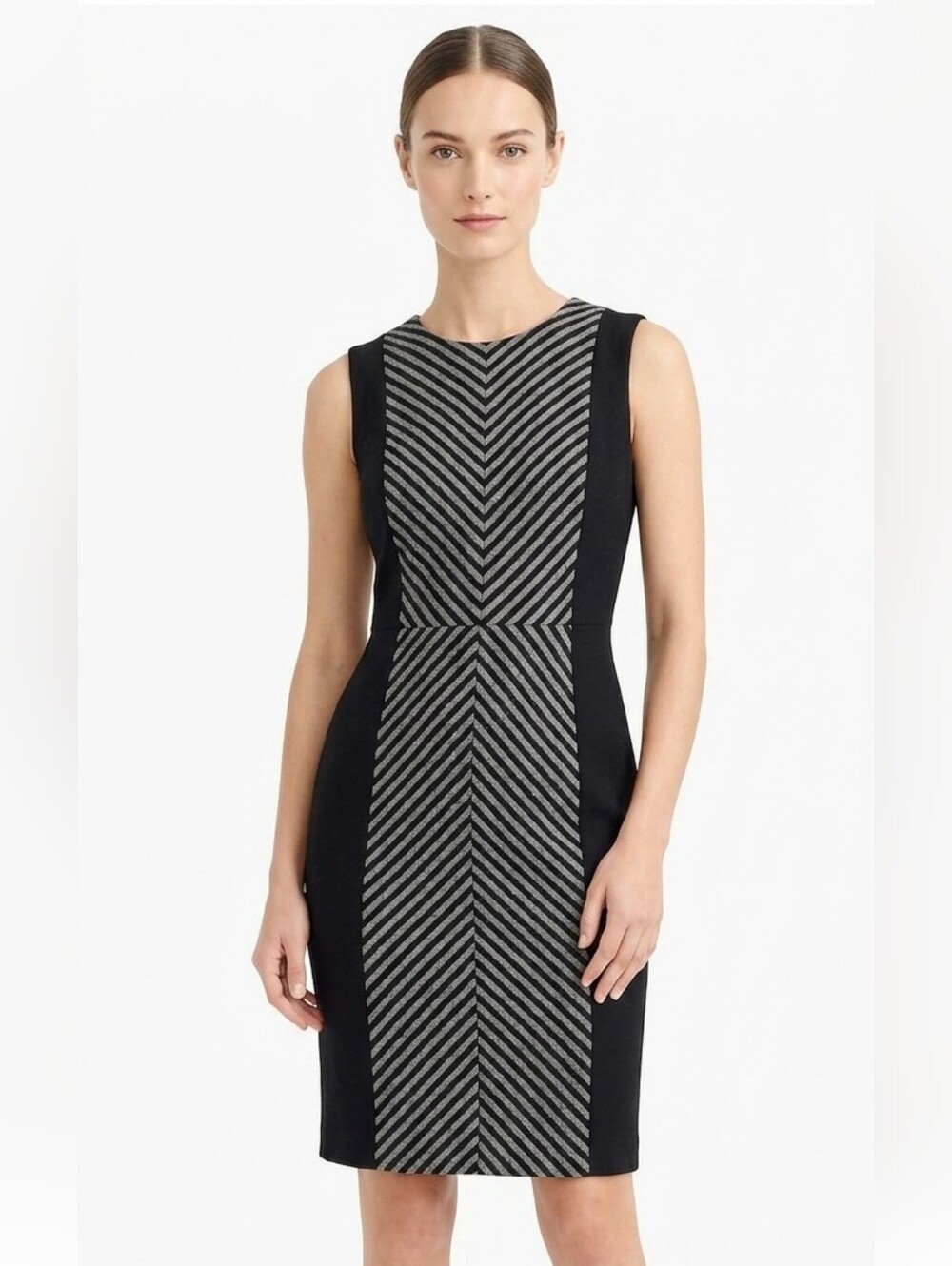 J.Crew Chevron Tweed Wool Blend Sheath Dress Black Gray Career 8